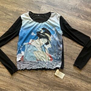 IL Minte Black and Artistic Multicolor Long Sleeve Top Medium NWT’s